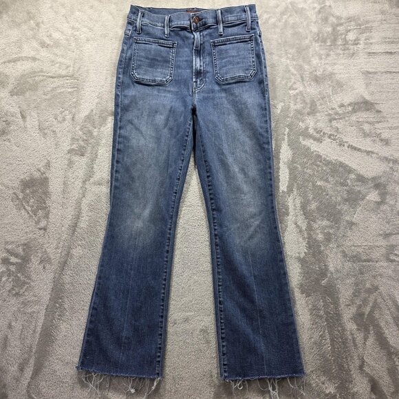 Mother Hustler Patch Pocket Ankle Fray Jeans Womens 27 Blue Out For The Evening - Picture 1 of 12